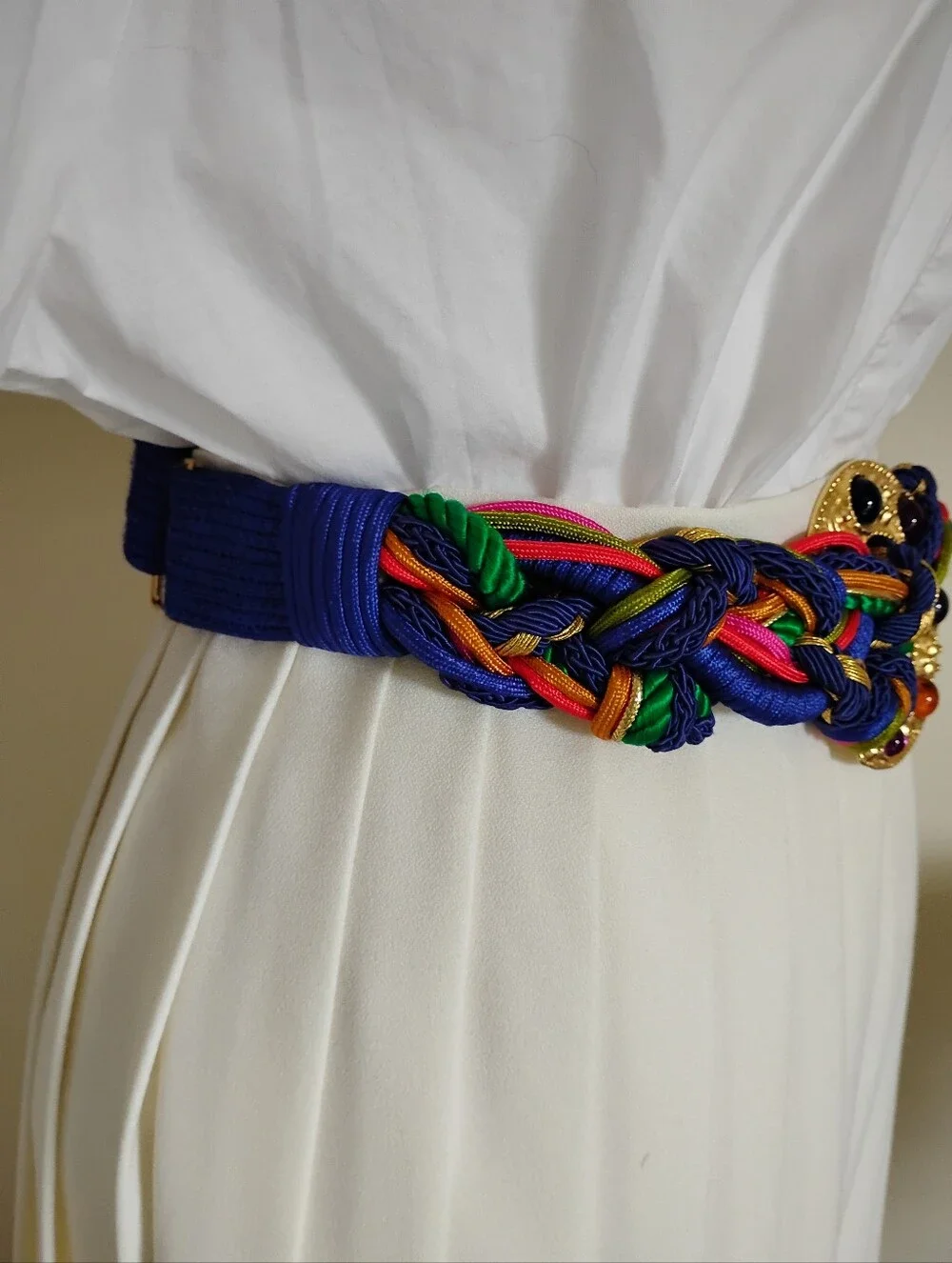 1980's Braided Mixed Media Belt Purple Gold Colorful Adjustable Sizes